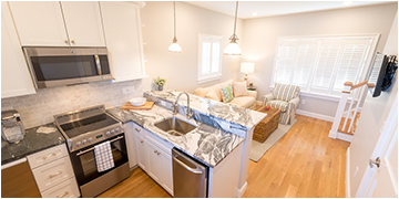 Bright kitchen and living area in an accessory dwelling unit.